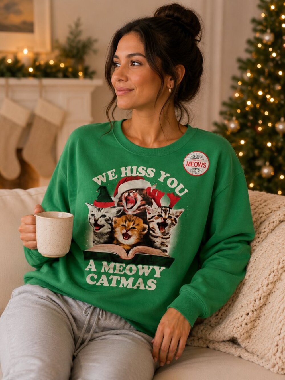 Fifth Sun "We Hiss you a Meowy Catmas" Holiday Christmas Sweater-NWT